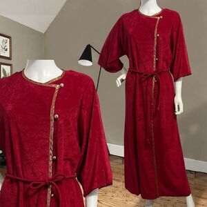 Vassarette Vintage Dark Red Velour Half Button Down Robe Sz M